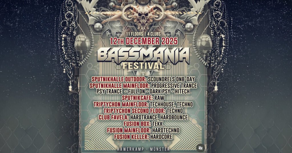 Bassmania meets Palmlands – a post-apocalyptic oasis at Triptychon, Hawerkamp 4 Bassmania Münster Hawerkamp December 2025